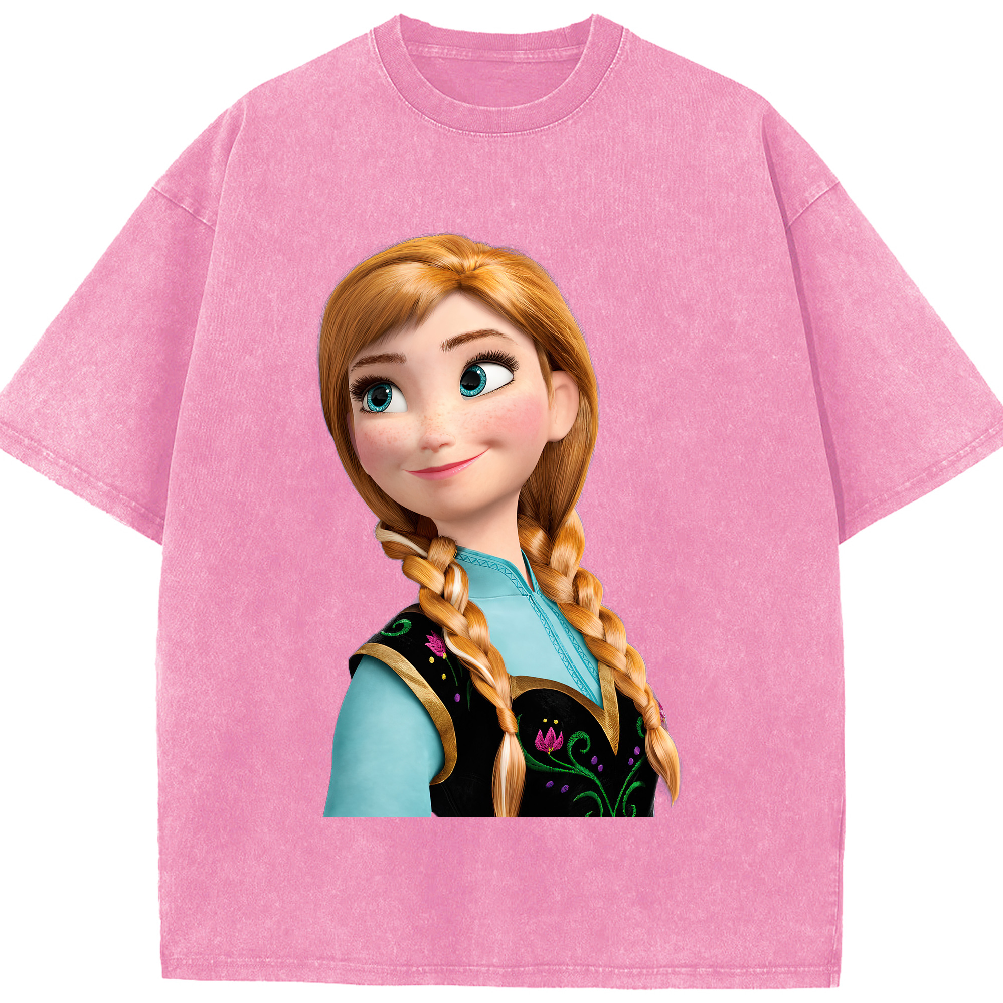 （画像用） アナと雪の女王 アンナ エルサ Frozen Anna Elsa 綿100% ヴィンテージ風 半袖Tシャツ（フロントプリント）